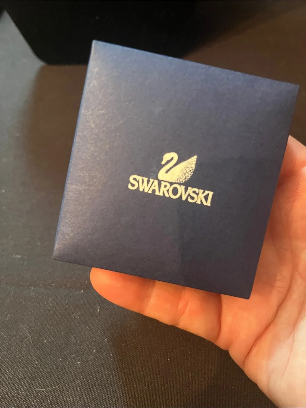 Swarovski Swan Cuff Links  Blue Crystals Gunmetal Tone Signed NOS